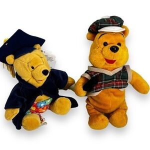 TWO Vintage 90s Disney Winnie the Pooh Beanies Golfer & NEW 6” GradNite WDW Tag